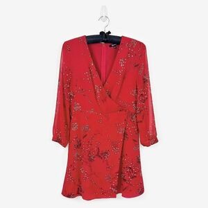 Madewell Hazelwood Wrap Mini Dress Size 8 Red Windswept Floral Boho Holiday‎